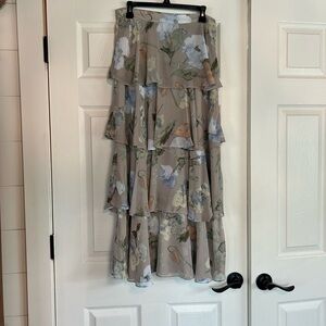 Anthropologie Asymmetrical Floral Skirt - Gray and Blue